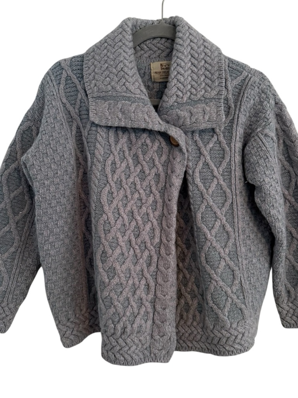 Powder Blue Cable-Knit Cardigan Sweater - Aran Sweater Market size XL